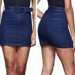 Good American  70’s Icon dark wash Denim Belted Mini Skirt, size 6/28 biker Photo 1