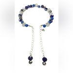 Austrian Crystal Hand Wired Bangle with Adjustable Sizing in Shades of Blue Silver Photo 2