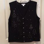 Hampshire Studio Women’s Size XL Vintage Christmas Trees Black Sweater Vest Photo 9