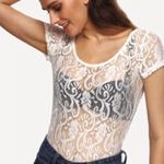 SheIn White Sheer Lace Bodysuit Stretchy Onesie Lingerie Photo 3
