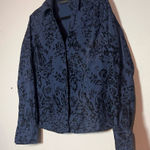 Harvé Benard Harve Benard Button Up Shirt Navy Blue Black Velvet Cotton Womens Size Large Photo 0