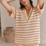 Sabo Brown White Josie Cable Knit Women’s Top‎ Short Sleeves Size US 8 Photo 2