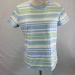 Relativity Crew Neck Striped Blue Green White Top Tee Size M NWT WITH FLAW Photo 0
