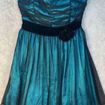 Sequin Hearts VTG Y2K Prom Dress Size 13 Teal Satin Black Tulle Velvet Trim Whimsygoth Skater Photo 0