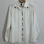 Ashley Stewart Womans White Button Up Tailored Shirt Gemstones 14 Long Sleeves Photo 0