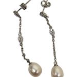 Adornia Rhodium Plated Swarovski Crystal & 7mm Freshwater Pearl Drop Earring NEW Photo 1