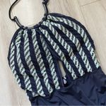 Bar III Crochet Striped Halter One Piece Swimsuit Blue (Medium) backless beach Photo 3