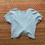 Sky And Sparrow LIGHT BLUE RIBBED TIE FRONT CROP TOP Photo 2