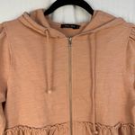 Doe & Rae Full Zip Hoodie Dusty Pink Women’s Size Medium Tiered Distressed Boho Photo 3