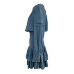 Michael Kors  Cotton Chambray Smocked Dress Blue Denim Ruffled Long Sleeve Sz XS Photo 10