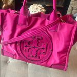 Tory Burch Hot Pink Ella Nylon Leather Trimmed Tote Carrier Bag Photo 0