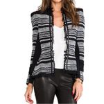 Rebecca Taylor  Blazer Fringe Hem Black Lamb Trim Peplum Jacket Striped 4 Photo 3