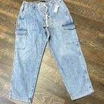 Gap NEW  Easy Jean Women's Medium Cargo High Rise Blue Denim Drawstring Ankle Photo 0