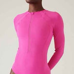 Athleta NWOT Sun Shield One Piece Rashguard Swimsuit Hot Pink Size S Photo 0