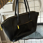 Joy & Iman Black Leather Tote Large Shoulder Bag Best Friend Satchel Top Handles Gold Photo 2