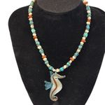 Seahorse Pendant Beaded Necklace Genuine Turquoise Freshwater Pearls Coral Blue Photo 0