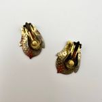 SG Vintage Marked Gold Hammered Back Pink Cloisonne Flower Orchid Clip Earrings Photo 5