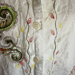 Women's Koret Large White Multi Color Embroidered Paisley Button Down Shirt Photo 3