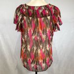 East 5th  feather print pleated flutter sleeve button down top size large Photo 3