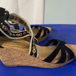 Minnetonka  Drew Black Leather Cork Wedge‎ Heeled Platform Sandals Size 9 Photo 0