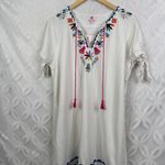 MarleyLilly White Embroidered Tassels Tunic Dress Boho Festival Size L NWT Photo 2