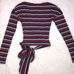 Free People  Women’s Striped Faux Wrap Tie Front Cropped Shirt Photo 3