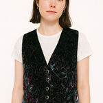 Vintage Crushed Velvet Floral Vest – Y2K Holiday Glam Black Size L Photo 0
