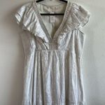 Roller Rabbit Dress Silvery White Lurex Ondine Dress in Sz L NWT Midi V Neck Photo 5