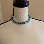 Women’s Bead Costume Necklace Beaded Blue Glass Choker Photo 6