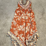 Angie  Burnt Orange Halter Jumpsuit Hawaiian Tropical One‎ Piece Ruffle Small Photo 0