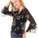 CAbi Black La Di Da Button Blouse Womens L Black Floral Sheer Hippie Boho Witchy Photo 0