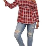 Torrid PLAID COLD SHOULDER SMOCKED LONG SLEEVE RUFFLE BOHO ADJUSTABLE STRAP TOP Photo 0