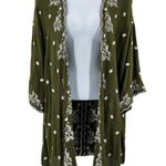 Anthropologie Blue Rain Open Kimono Oversized Embroidered Floral Shawl Poncho Top Photo 0