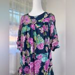 Olive Tree Navy Blue & Pink Floral Print Tiered Half Sleeve Midi Dress Photo 2