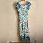 OSTOO Womens Short Sleeve Boho Floral Feminine Tiered Flowy Long Maxi Dress|SZ:M Blue Size M Photo 4