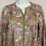 Sapphire Tunic Top Beaded Floral Pakistan Gray Long Sleeve Drawstring Cotton Med Photo 2