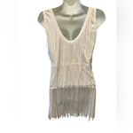 Boutique Costal Cowgirl Fringe Mini Dress S White Metal Silver Dots Dance Swing Rodeo Photo 2