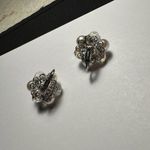 Vintage Laguna Faux Pearl & Crystal Bead Cluster Silver Tone Clip On Earrings Photo 4