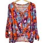Free People  Keepin On Orange & Purple Floral Slouchy Short Sleeve L Photo 1