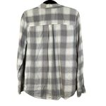 SO  Perfectly Soft Flannel Grey Cream White Button Shirt Women's Size Large Photo 4