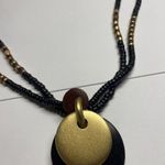 Women’s Black / Gold Tone Wood Bead Beaded Black Costume Necklace Handmade Photo 4