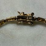 Two Tone Sterling 925 Simulated Stone Tennis Link Bracelet Triple Heart Charm Gold Photo 3