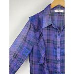 BB Dakota Jack  Purple Blue Plaid Sheer Ruffle Button Up Shirt Dress Cover Up‎ M Photo 2