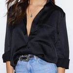 Nasty Gal Black Satin Button Down Shirt Photo 0