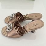 Gucci Marmont EU 37 US 7 Crystal GG Rose Gold Sandals Heels Metallic Nappa New Photo 6