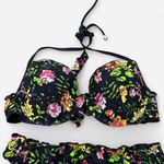 None Vintage y2k floral romantic boho scrunch ruffle trim push up bikini set sz 4 Photo 1