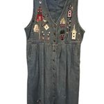 Vintage Christopher & Banks Denim Embroidered Dress Blue Size M Photo 0