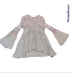 Free People  Tan Fuzzy Textured Bell Sleeve Alpaca Mohair Blend Sweater size XS Photo 3