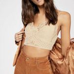 Free People ONE Beige Tan Boho Flocked Velvet Crochet Adella Strappy Bralette Photo 0