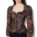 Vintage Cachet Collarless Tapestry Jacket Black Floral Scalloped Button Up Top Size XS Photo 12